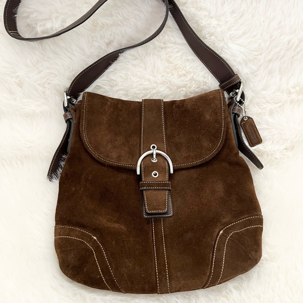 Coach Y2K Soho Brown Suede Flap Shoulder Crossbody Bag